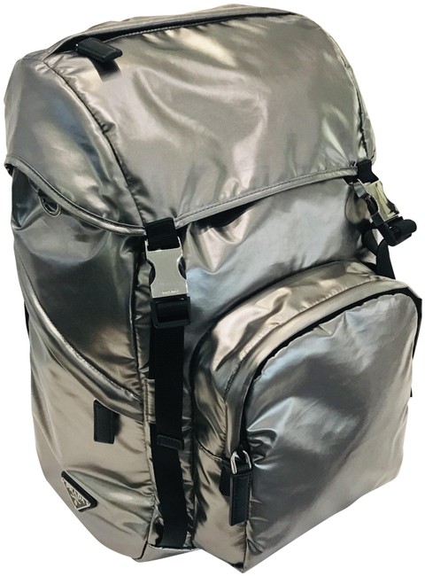 Prada Tessuto Metallic Silver Nylon Backpack