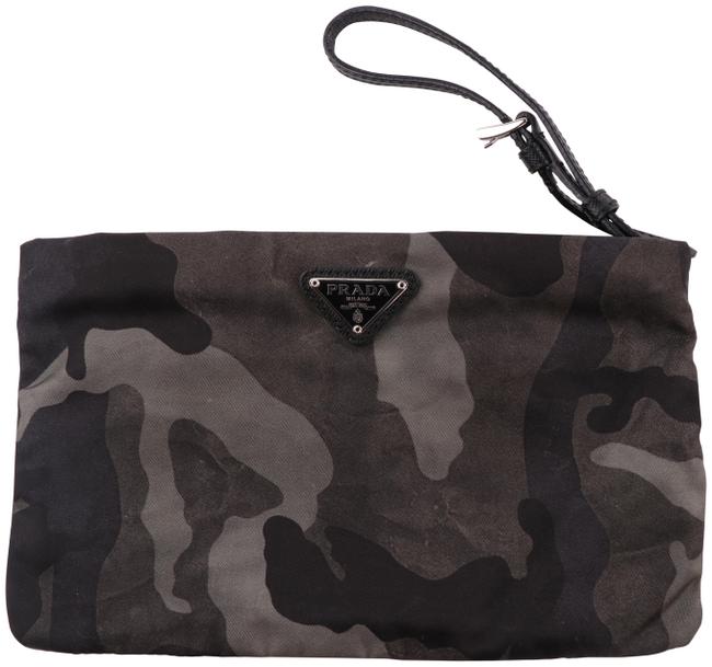 Prada Tessuto St Camouflage Pouch Black Nylon Wristlet