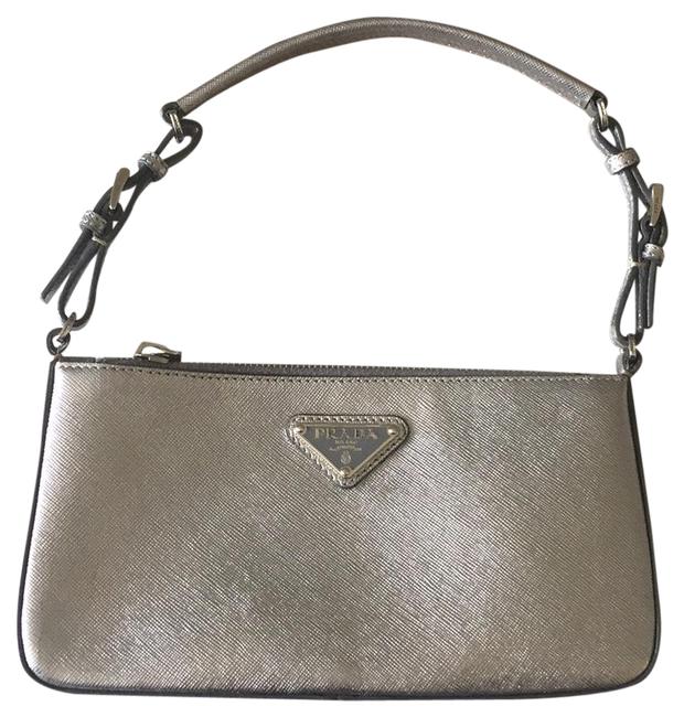 Prada Thatched Silver Saffiano Leather Baguette