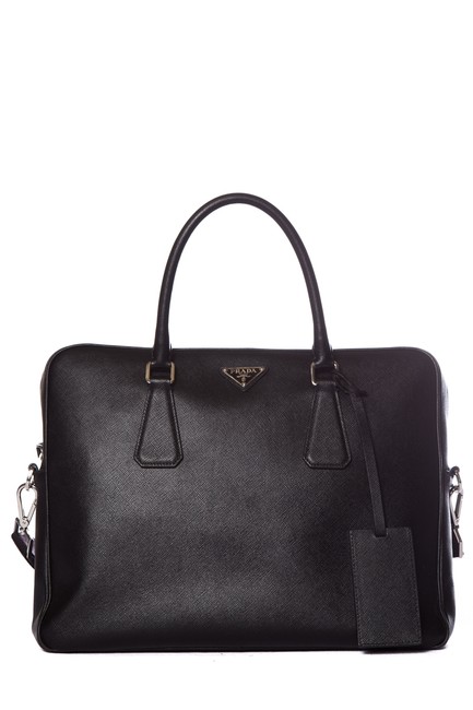 Prada Travel Briefcase Black Saffiano Leather Messenger Bag