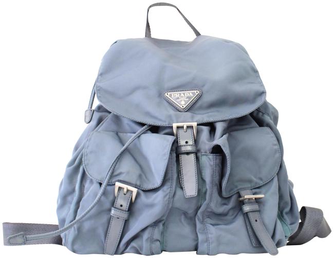 Prada Vela Large Two pocket Blue Nylon Backpack