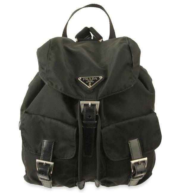 Prada Vela Small Leather Trim Black Nylon Backpack