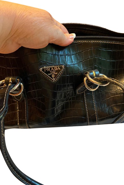 Prada Vintage Black Alligator Skin Leather Baguette