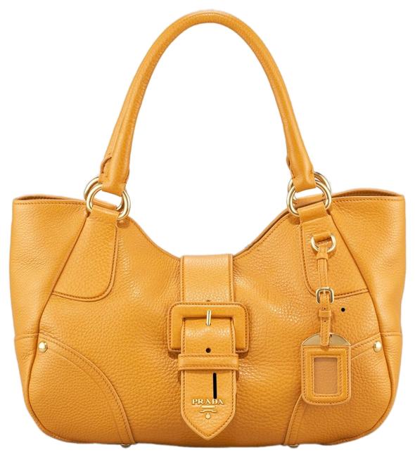 Prada Vitelli Daino Ocra Lambskin Leather Baguette