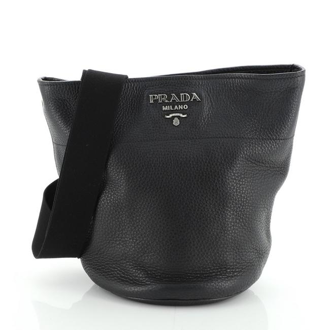 Prada Vitello Daino Bucket Small Black Leather Messenger Bag