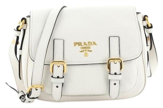 Prada Vitello Daino Lux Small White Leather Messenger Bag
