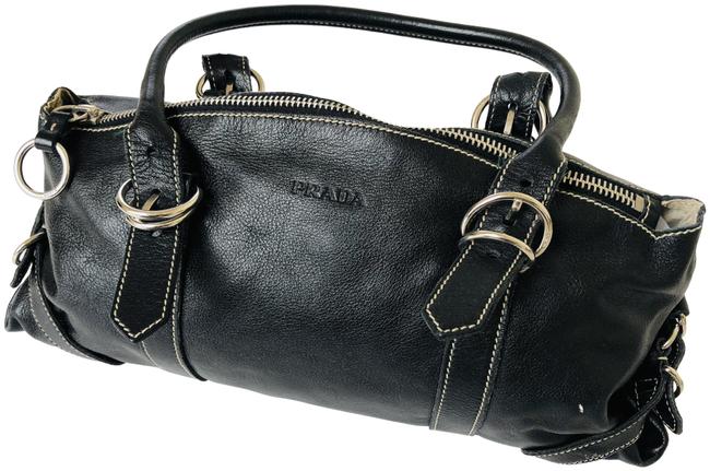 Prada Vitello Daino Shoulder Bag Black Leather Baguette