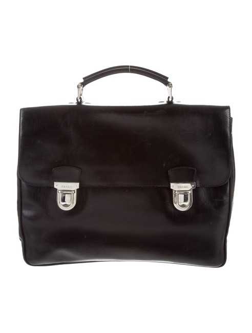 Prada Vitello Large Briefcase Black Leather Laptop Bag