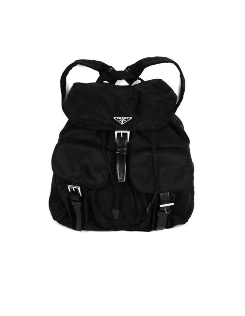 Prada W Front Buckle Pockets Black Nylon Backpack