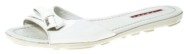 Prada White Patent Leather Bow Flats