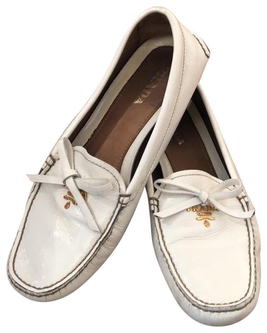 Prada White Womens Patent Leather Loafer 385 Flats