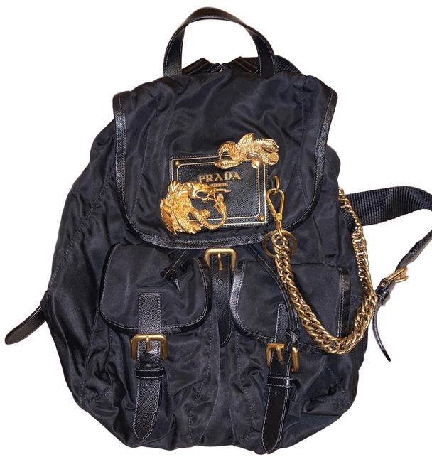 Prada With Gold Hardware Black Nylon Backpack