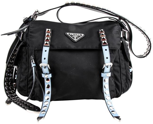 Prada With Studding Black Nylon Messenger Bag