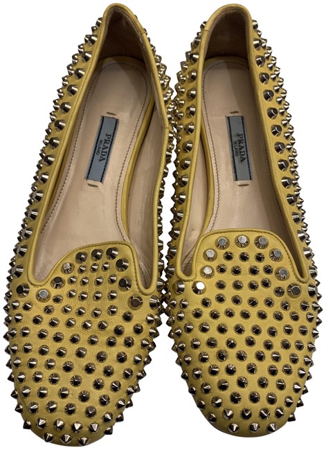Prada Yellow Studded Slipper Flats