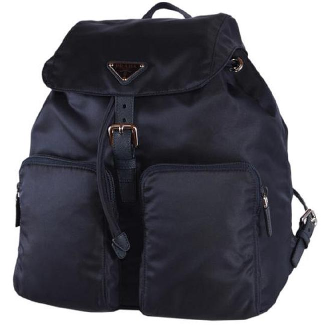 Prada Zainetto Unisex Tessuto Leather 1bz005 Navy Nylon Backpack