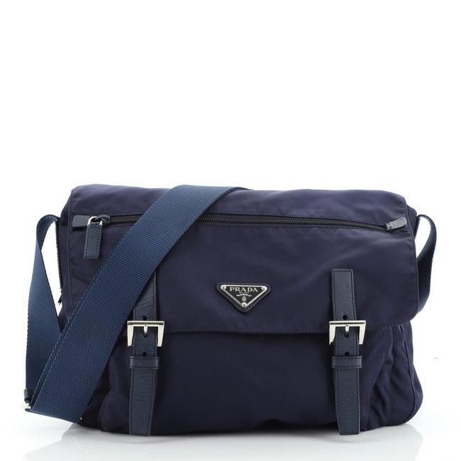 Prada Zip Buckle Tessuto Medium Blue Fabric Messenger Bag