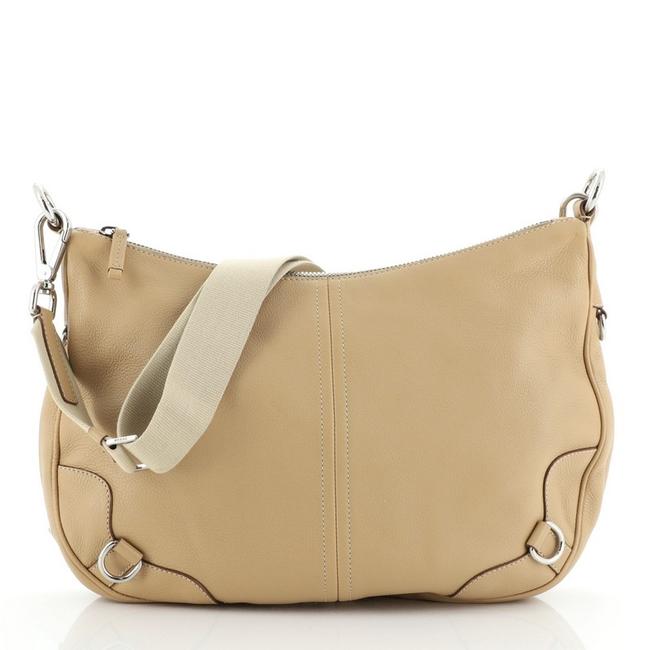 Prada Zip Medium Neutral Leather Messenger Bag