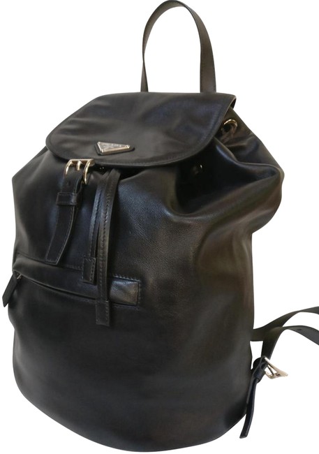 Prada Zip Pocket Black Leather Backpack