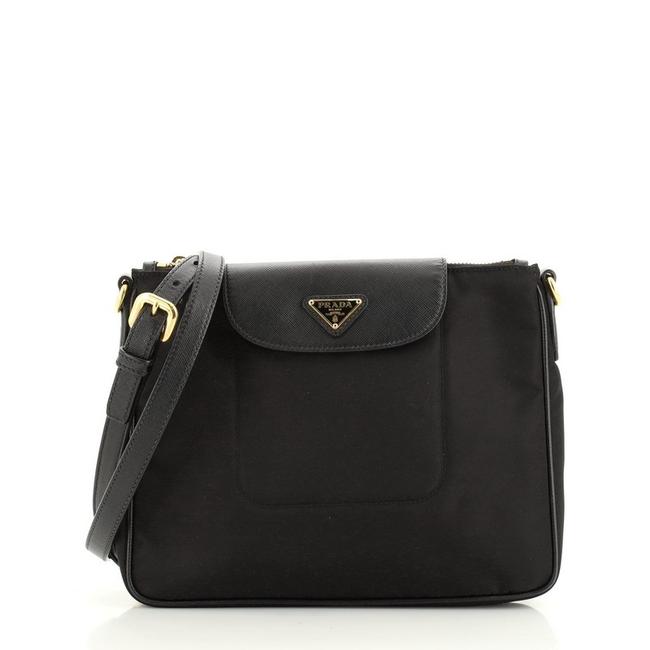 Prada Zip Tessuto with Saffiano Small Black Leather Messenger Bag