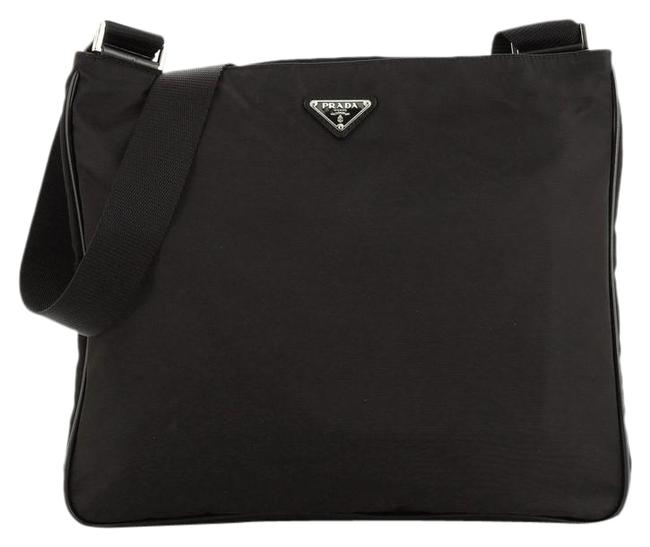 Prada Zip Top Tessuto Large Black Nylon Messenger Bag