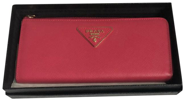 Prada Zip Top Wallet Pink Saffiano Leather Wristlet