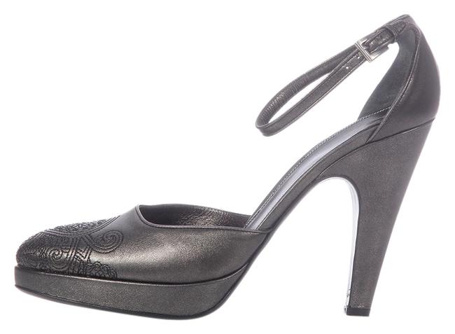 Prada Gray Anthracite Embroidered Leather Platform Pumps