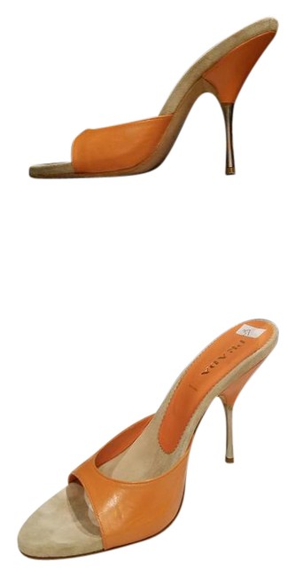 Prada Apricot Orange Gold Heel MulesSlides