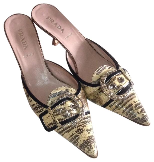 Prada Beige Embelished Buckle MulesSlides