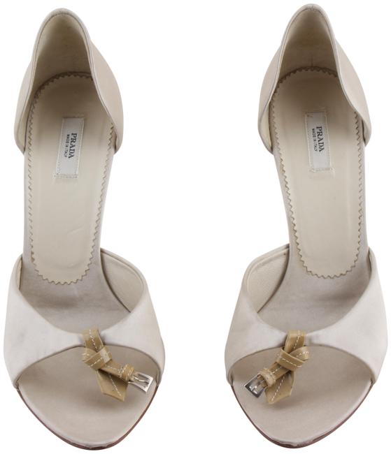 Prada Beige Ivory Satin Dorsay Peep Toe Pumps