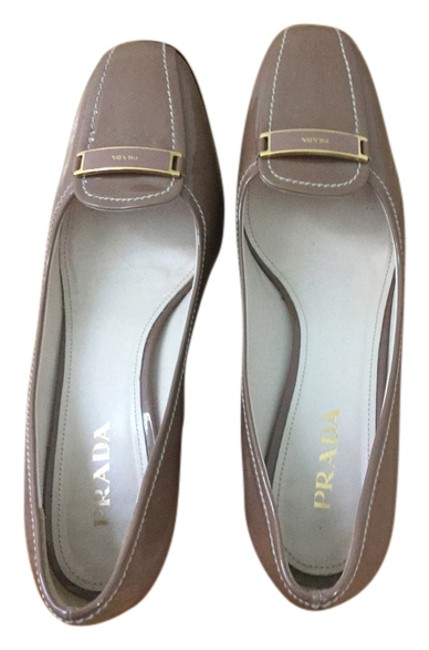 Prada Beige Patent Leather Loafer Pumps