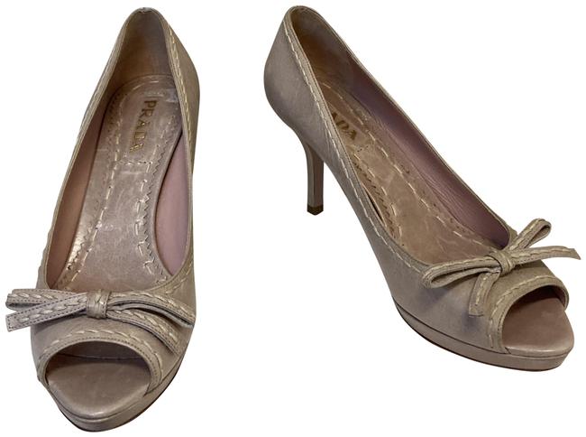 Prada Beige Peep Toe Heel Pumps