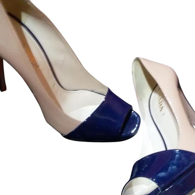 Prada Bi color Nude Patent Leather Open Toe Pumps