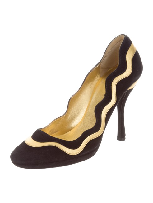 Prada BlackGold Suede Pumps