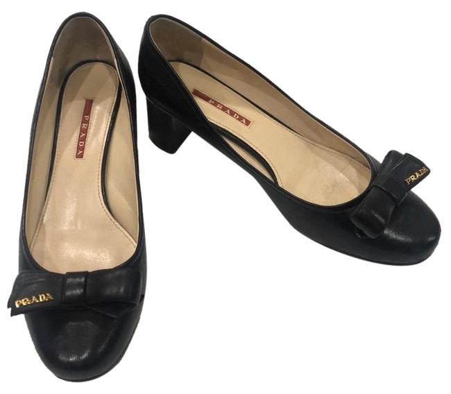 Prada Black Bow Heel Pumps Wide