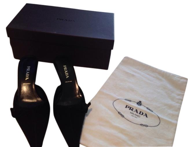Prada Black Calzature Donna Suede Kitten MulesSlides