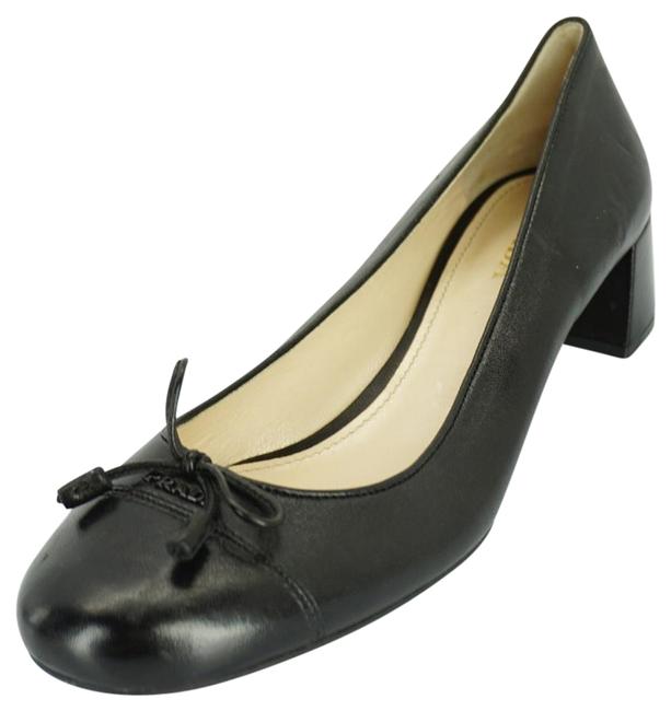 Prada black Cap Toe Block Heel pumps size 395 bow black New 555