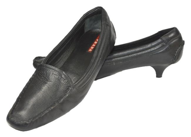 Prada Black Designer Leather Kitten Heels Da Pumps