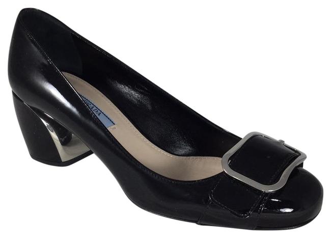 Prada Black Donna Patent Buckle Pumps