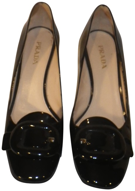 Prada Black Front Buckle Pumps