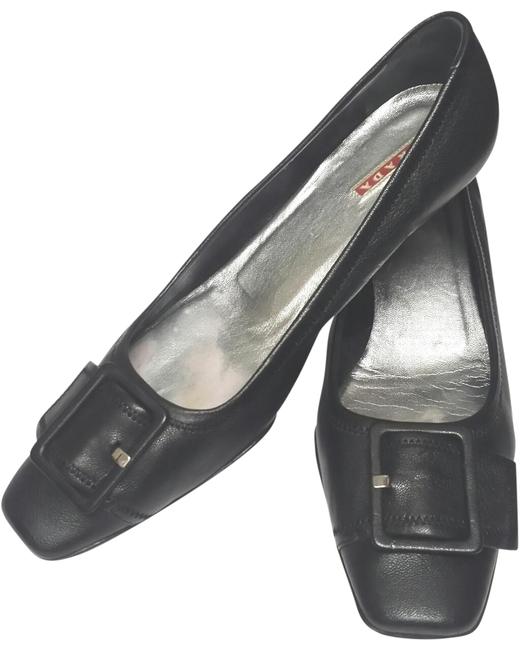 Prada Black Kitten Heel Buckle Pumps