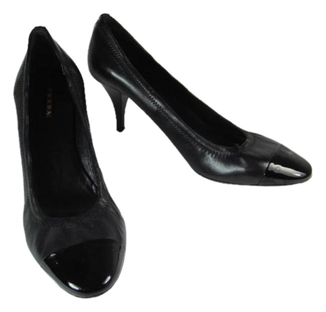 Prada Black LeatherLogo Heels Sz: M Pumps