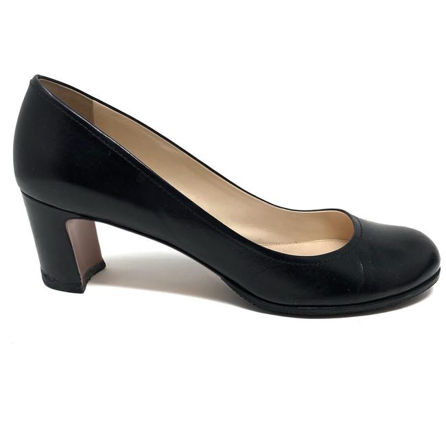 Prada Black Leather Heel Round Toe Pumps
