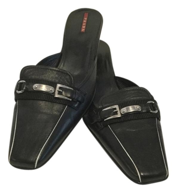 Prada Black Leather Italian MulesSlides