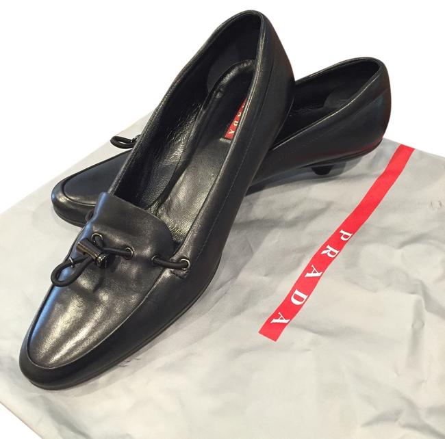 Prada Black W Leather Loafer W Kitten Heels Pumps