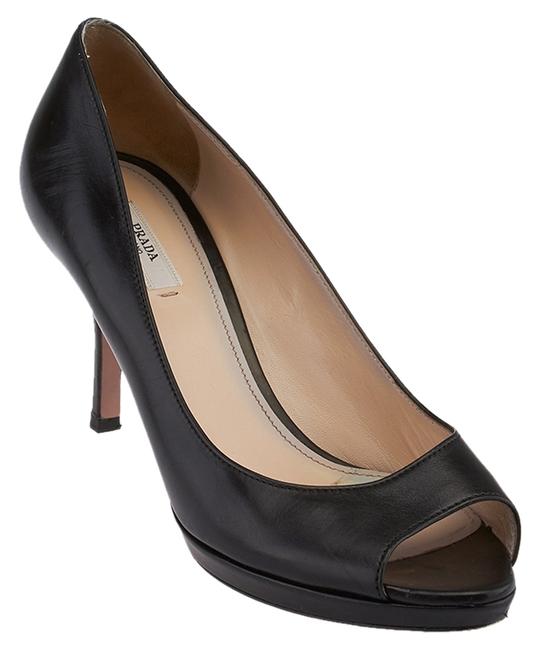 Prada Black Leather Peep toe 48347 Pumps