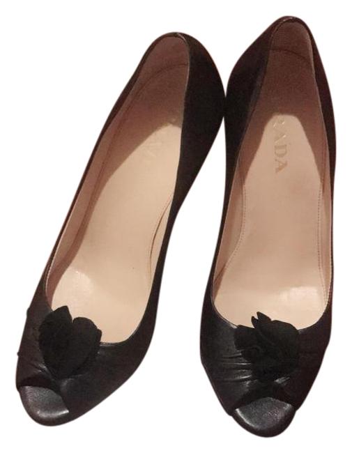 Prada Black Leather Peep Toe Heels Pumps