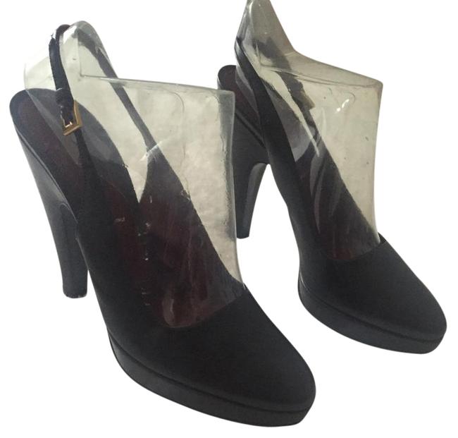 Prada Black Leather Platform Slingback Pumps