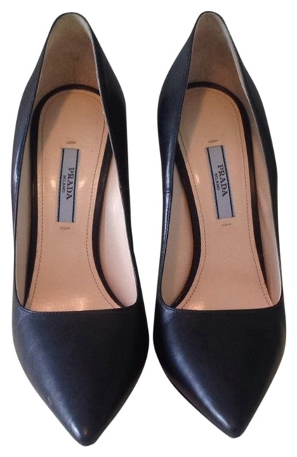 Prada Black Leather Point toe Heals Pumps