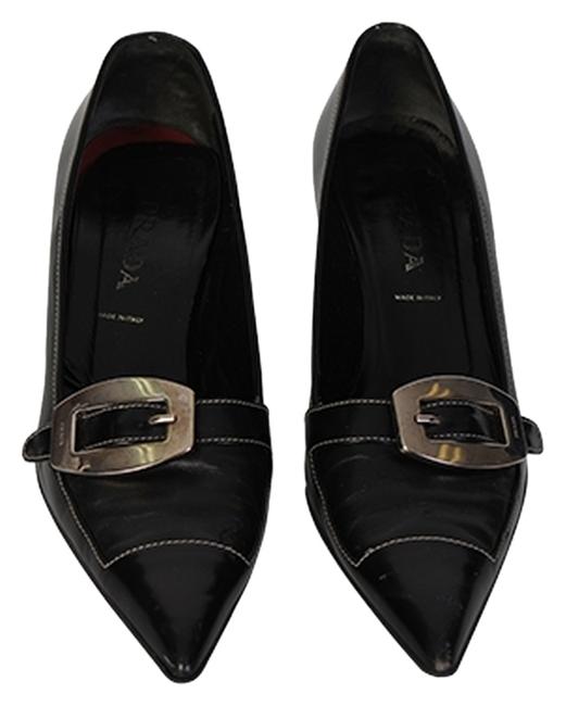 Prada Black Leather Pointed Kitten Heels Pumps