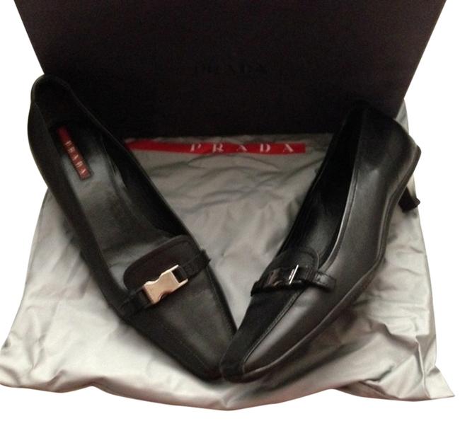 Prada Black Leather Rubber Soles and Leather Exterior Pumps